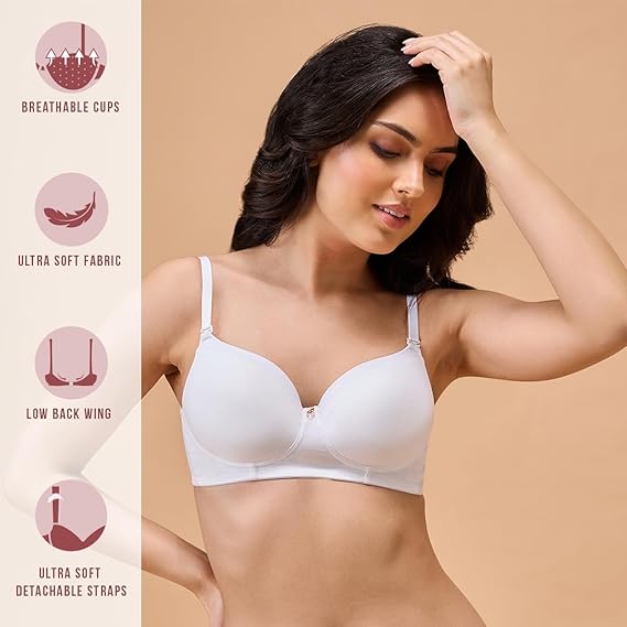 NYKD Women’s Cotton Blend Wire-Free Casual Padded T-Shirt Bra